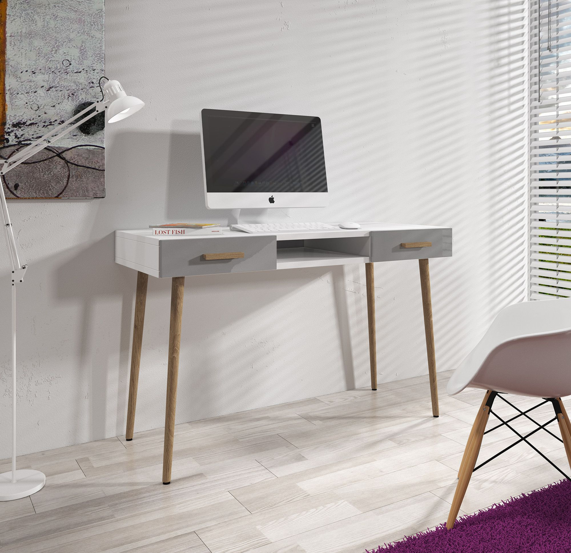 Foto: bureau vyanna   grijs   wit   120 cm meubella
