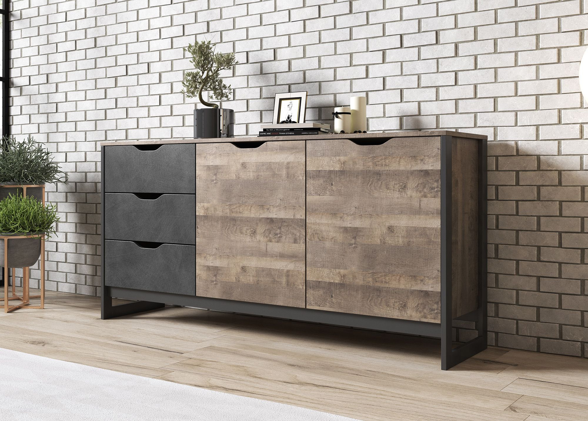 Foto: dressoir acasia   grijs   eiken   161 cm meubella 5