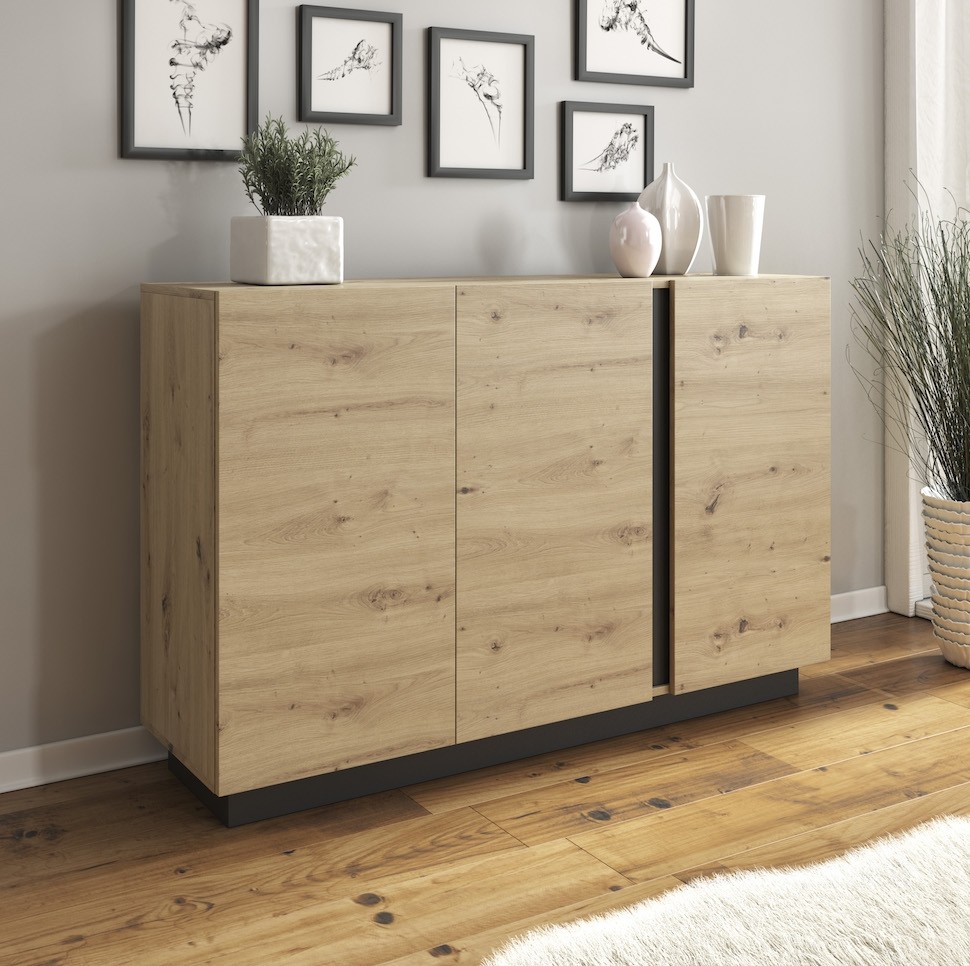 Foto: dressoir ashley   eiken   grijs   138 cm