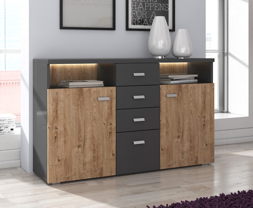Foto: dressoir bello   eiken   antraciet   140 cm   1  1 