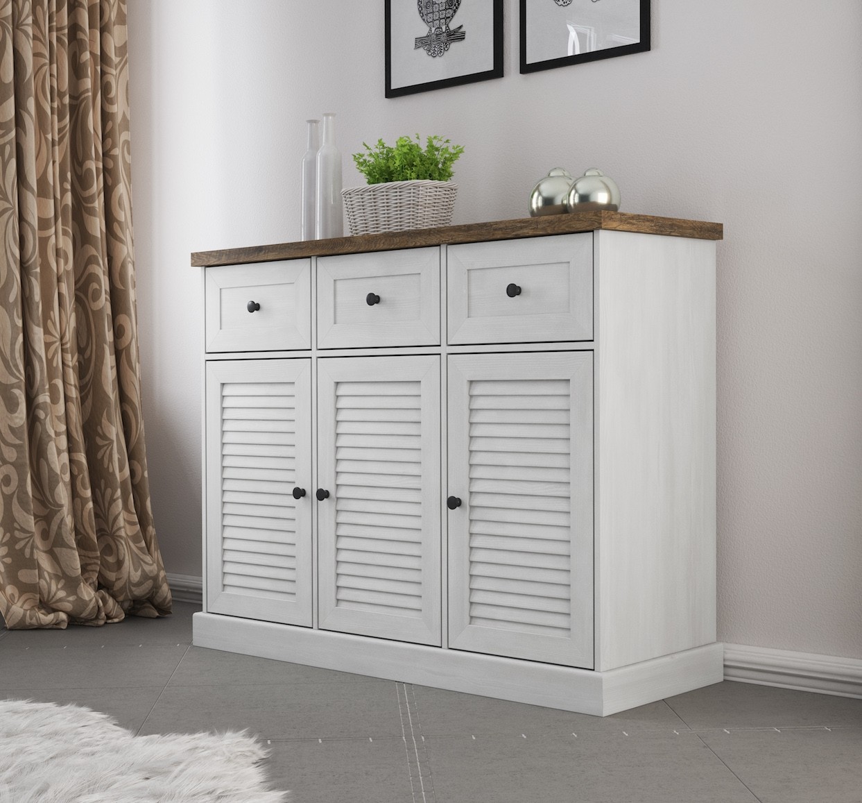 Foto: dressoir benidorm   wit   eiken   3 lades   3 deuren