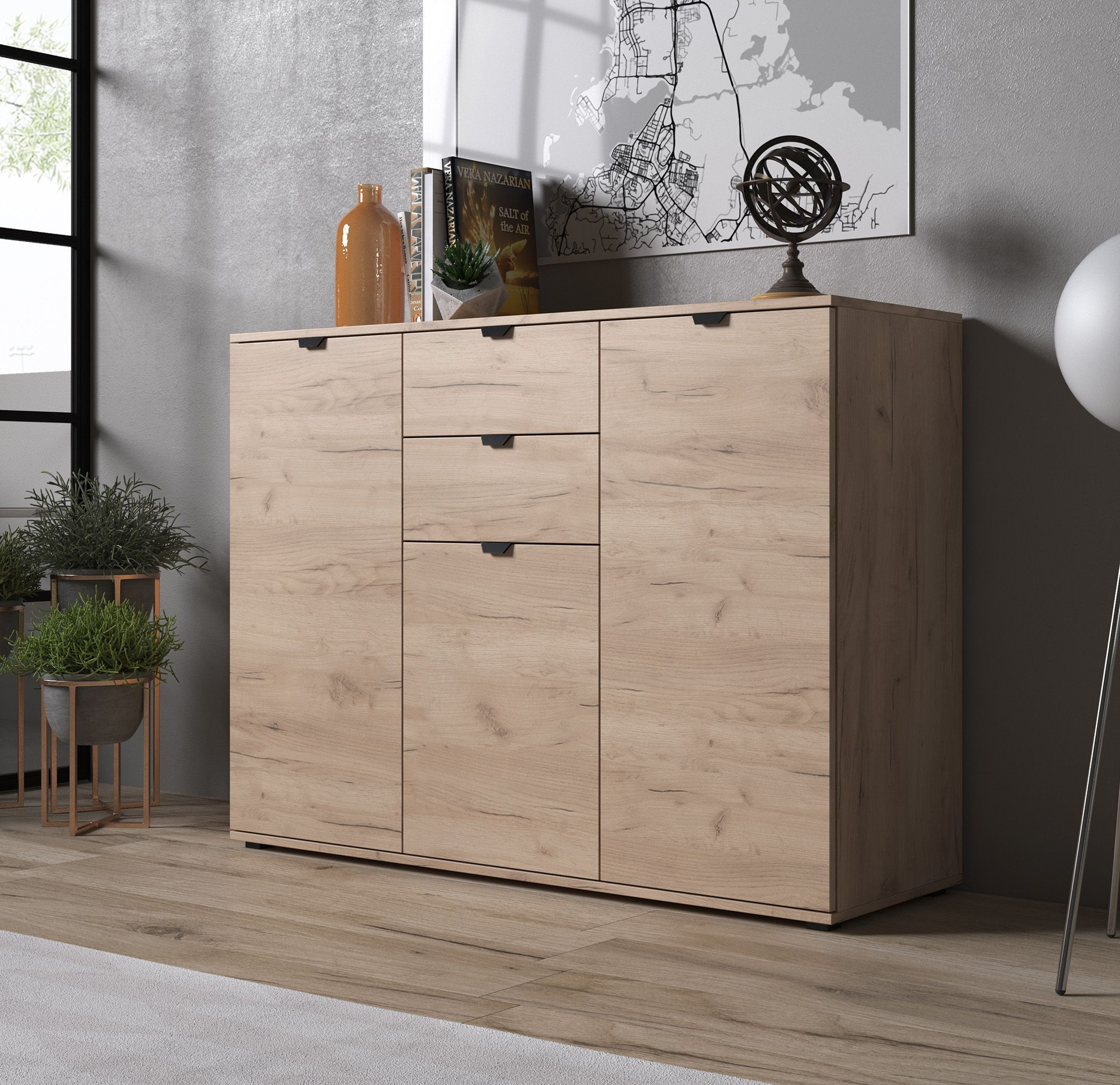 Foto: dressoir dallon   grijs eiken   135 cm meubella