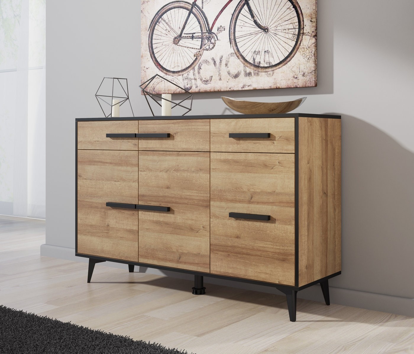 Foto: dressoir frey   licht eiken   zwart   135 cm1 1