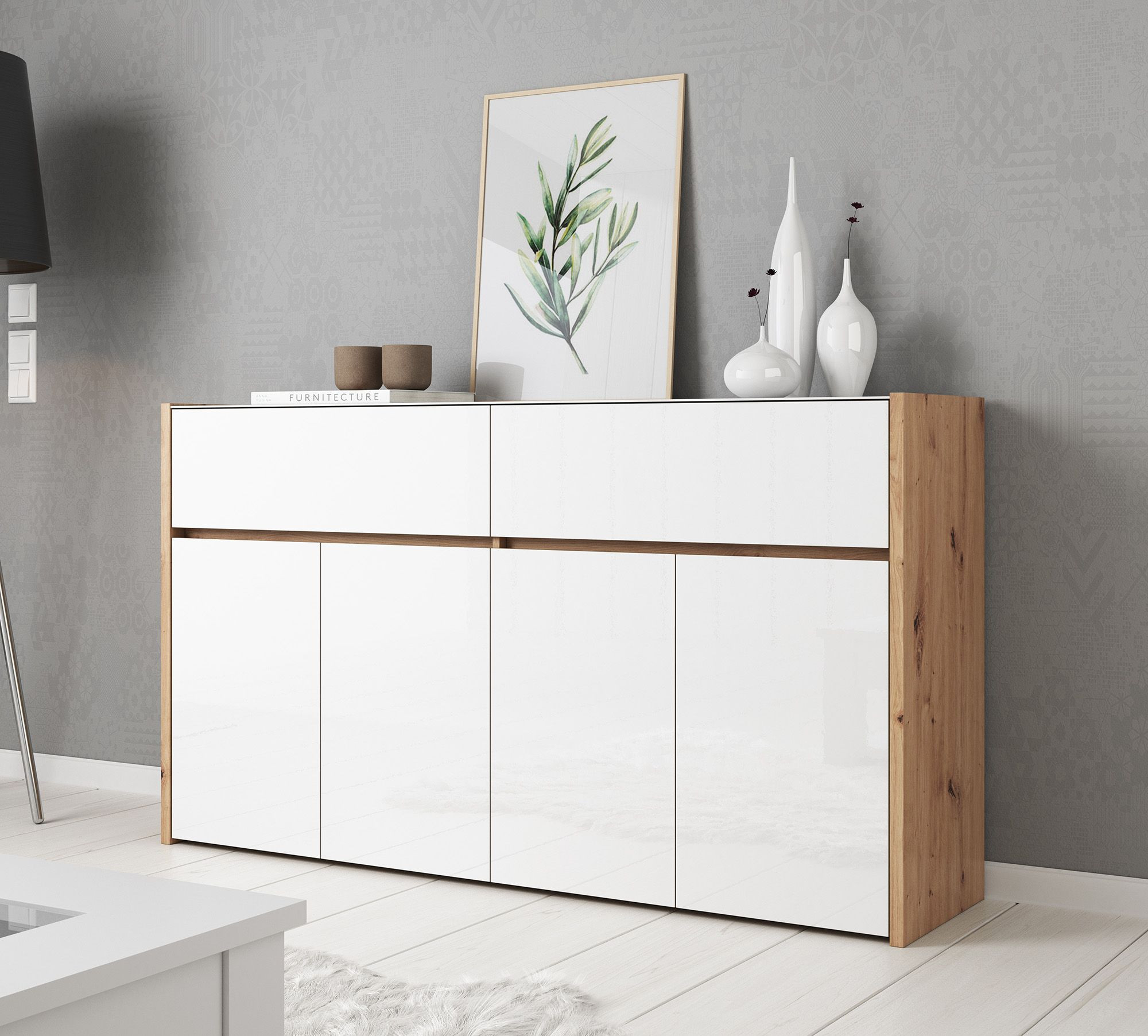 Foto: dressoir morey wit eiken 165cm
