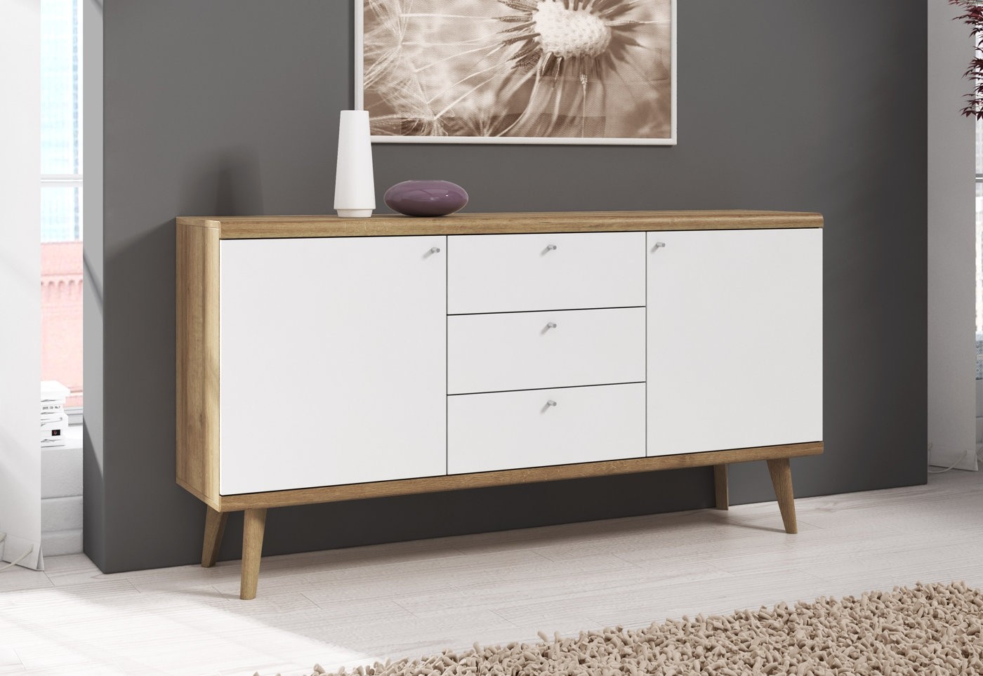 Foto: dressoir primavera   wit   licht eiken   160 cm1 1