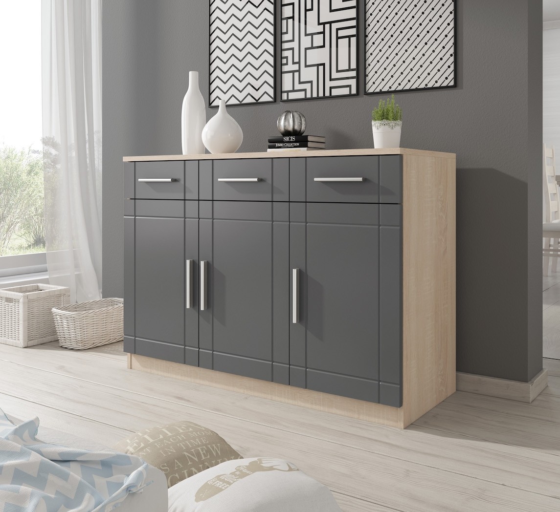 Foto: dressoir pumo   grijs   licht eiken   103 cm