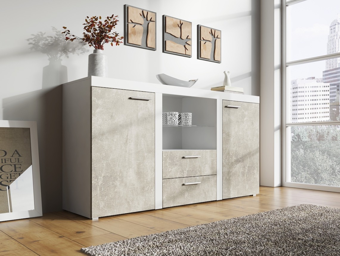 Foto: dressoir remi   betonlook   wit   156 cm