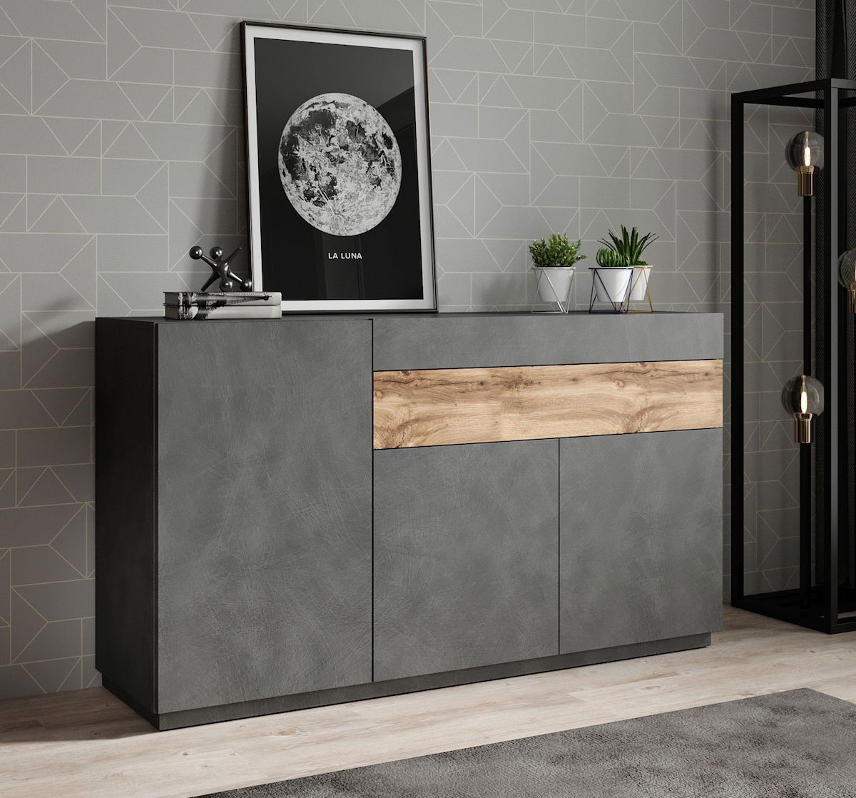 Foto: dressoir sublime   grijs   eiken   150 cm   meubella