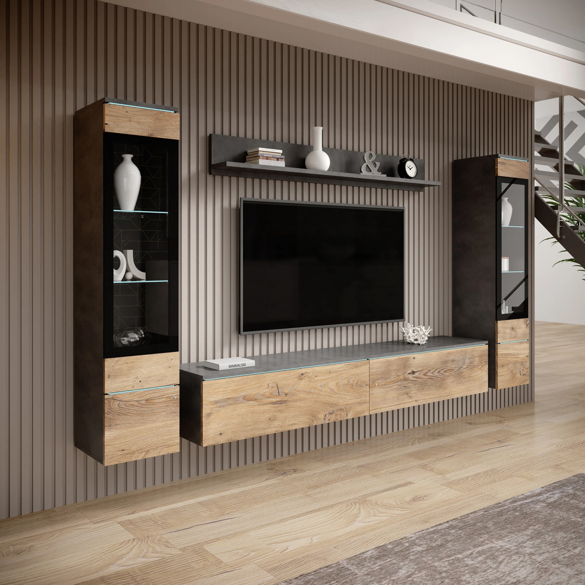 Foto: Variety Wandmeubel Eiken Grijs 180x33x32cmmeubella