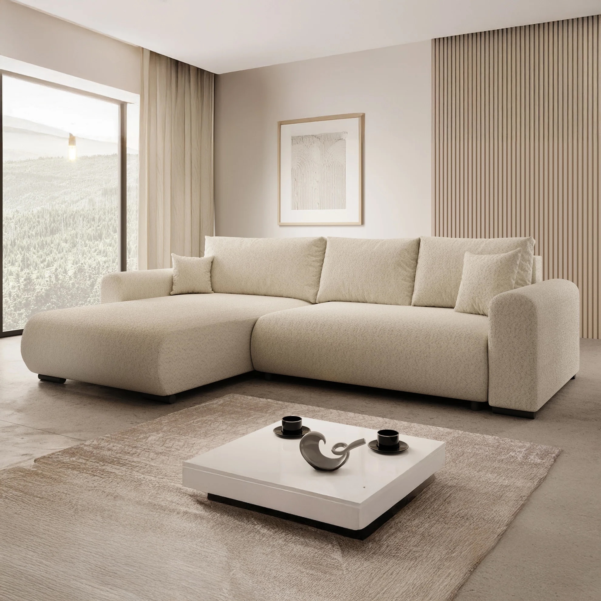 Foto: hoekbank mindin   beige teddystof   universeel meubella