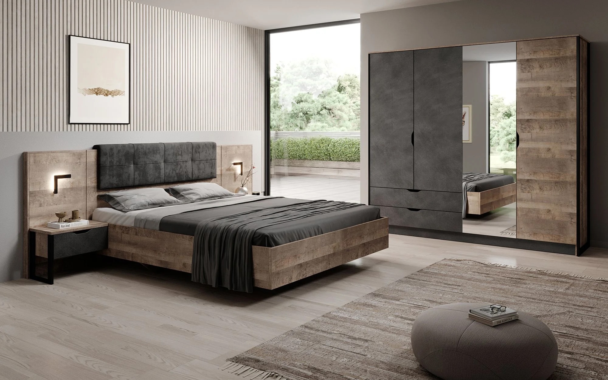 Foto: slaapkamer acasia   grijs   eiken   160 meubella 1 2