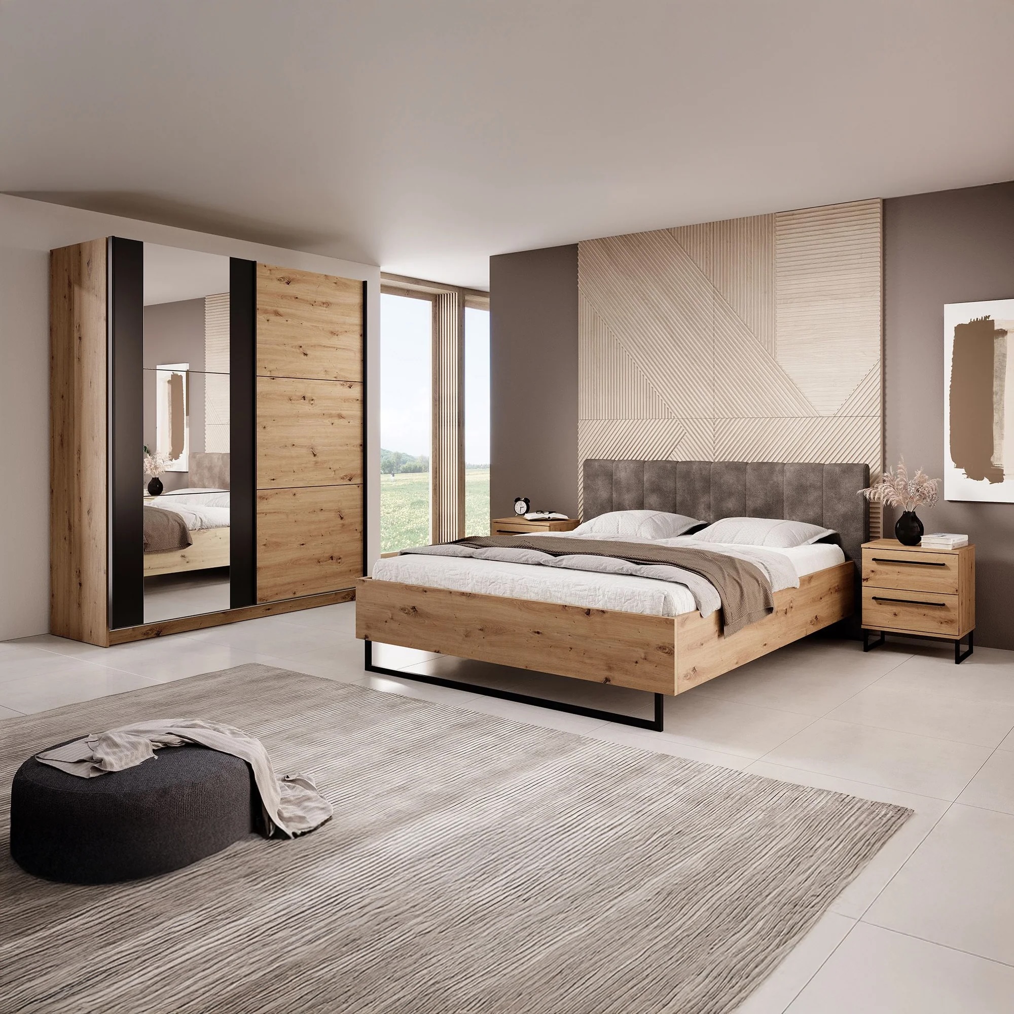 Foto: slaapkamer saturn   eiken   zwart   160   klein meubella 2 1
