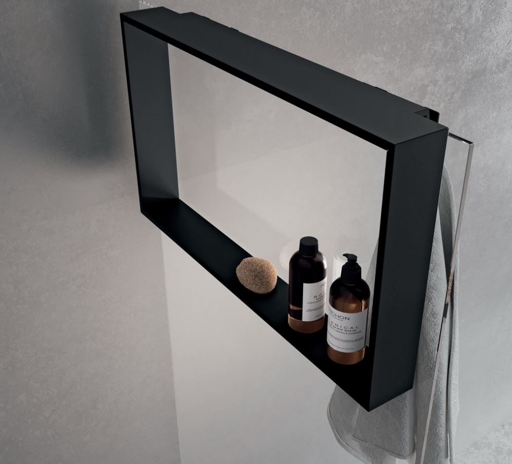 Foto: design bath douchenis doucherek en handdoekhaak mat zwart voor over douchewand 12089532935 prod