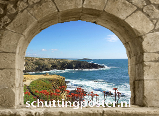 Foto: tuinposter doorkijk spaans venster bloemenbaai 